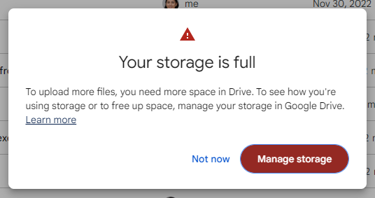 Google storage - your storage is full